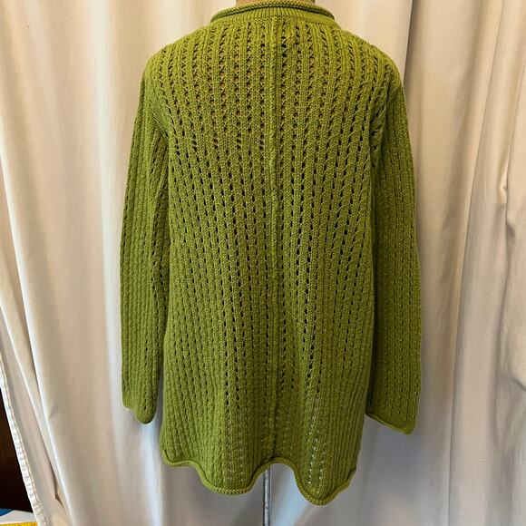 Pure Handknit Women's Canadian Loose Knit Cotton Green Sweater Cardigan M - Picture 3 of 11